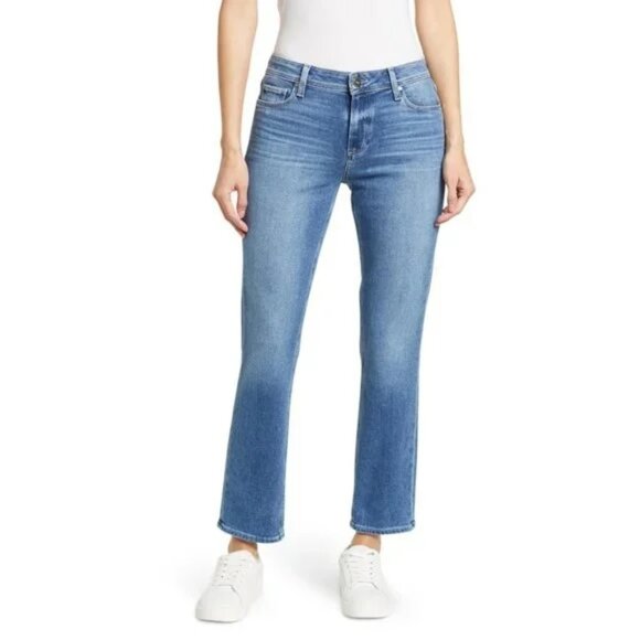 Paige Light Wash Mid Rise Birgitte Straight Cut Jeans - Picture 1 of 6